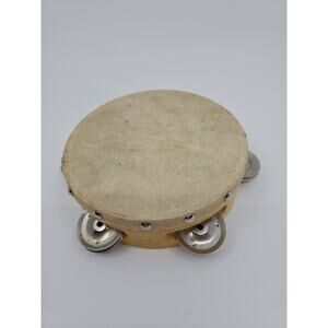 Vintage 70's Single Wooden Tambourine 6" Jingles Head Very Good Condition